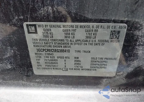 2014 Chevrolet Silverado 1500 1Lt from USA, damaged, VIN 3GCPCREC5EG388410